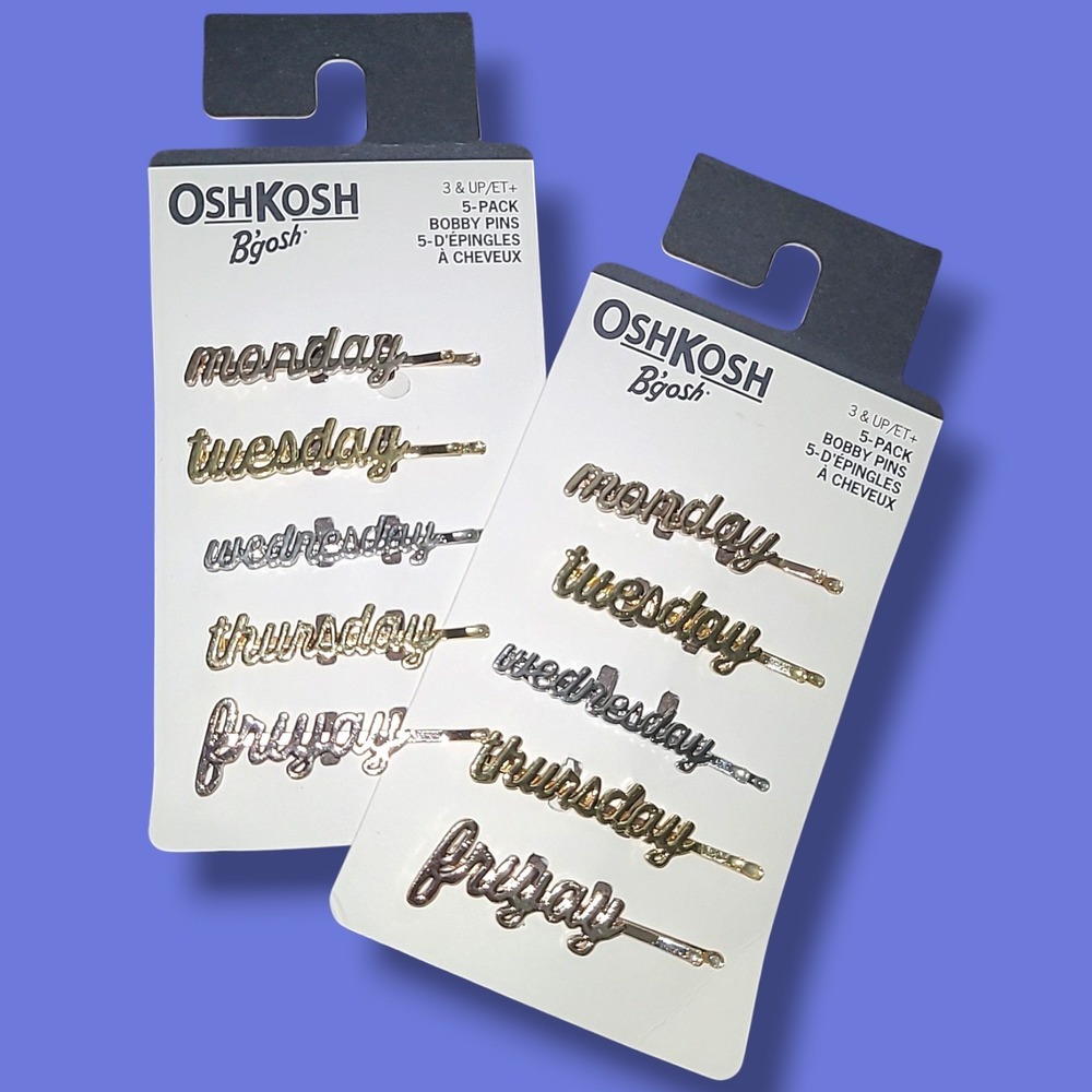 Lot 2 OshKosh B'gosh Days of the Week Bobby Pins Monday-Friday 10pc NIP